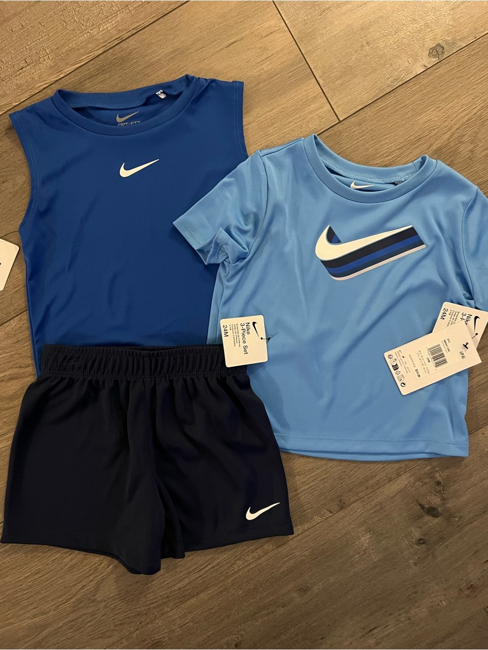 Nike Boys' Blue 3-Piece Athletic Set - Light & Royal Blue with Navy Shorts